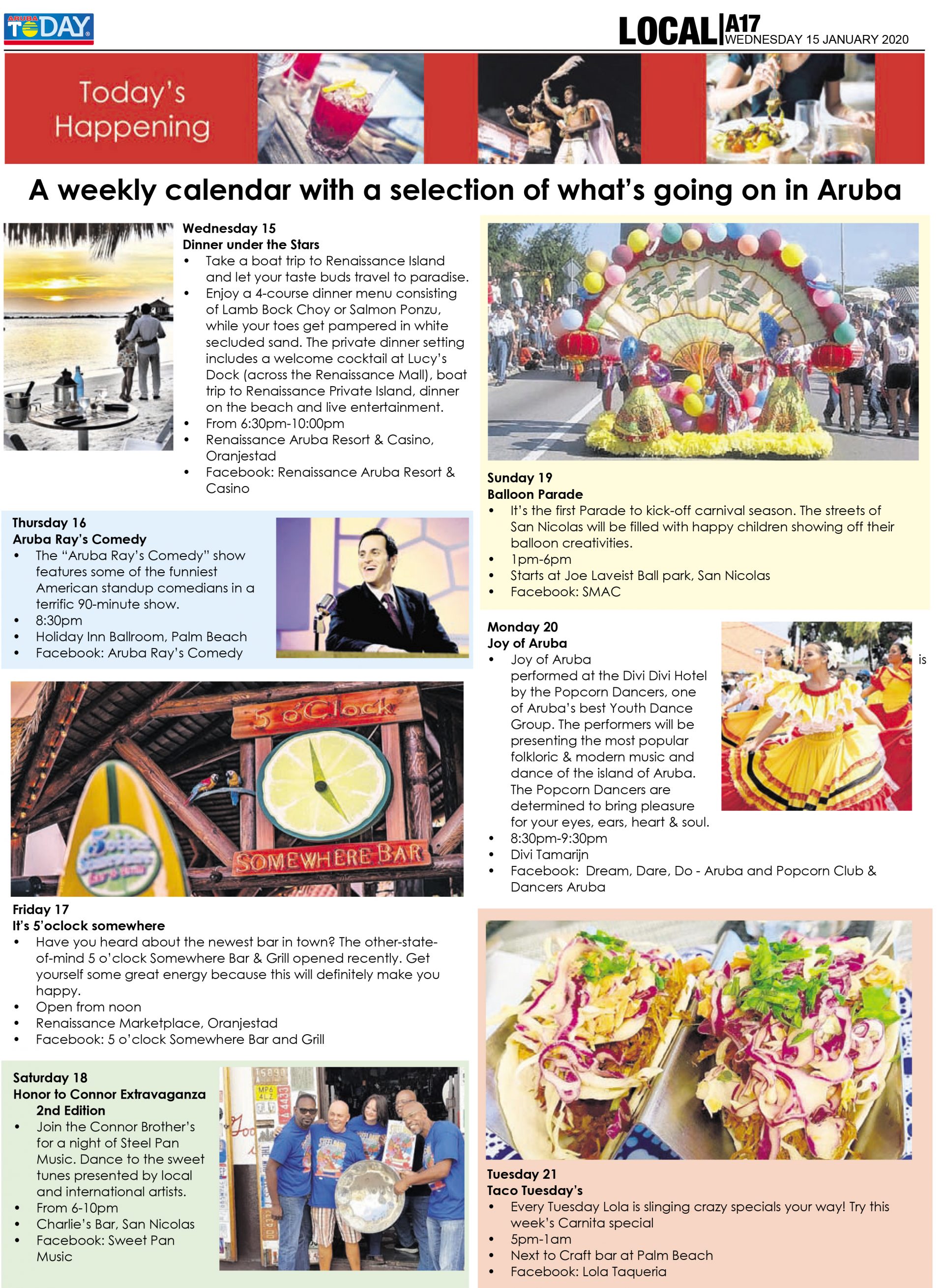 Today’s Happening: A weekly calendar with a selection of what’s going